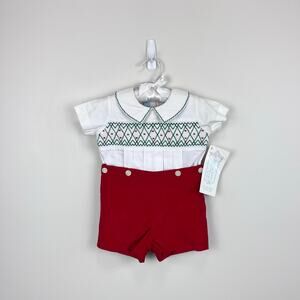 Vintage Vive-La-Fete Smocked Button On Shortall Romper 9 Months NWT
